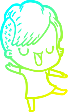 Hipster saç kesimi bir insan tarafından çizilmiş hoş bir çizgi film kızı çizimi.