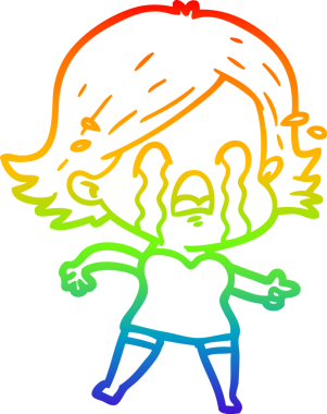 Gökkuşağı gradyan çizimi bir insan tarafından çizilmiş ağlayan bir çizgi kadın çizimi