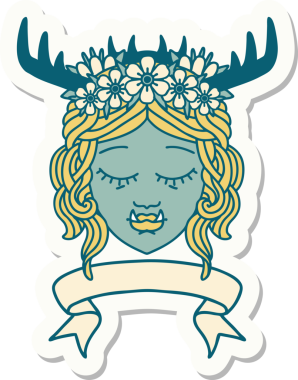 Bir insan tarafından çizilmiş afişi olan bir ork Druid karakterinin çıkartması