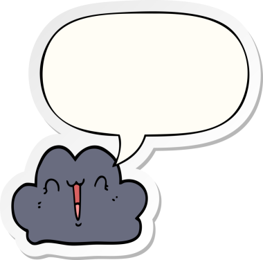 Bir insan tarafından çizilmiş baloncuk çıkartmalı şirin bir çizgi film bulutu.