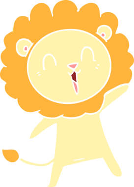 Gülen aslan düz renkli çizgi film bir insan tarafından çizildi.