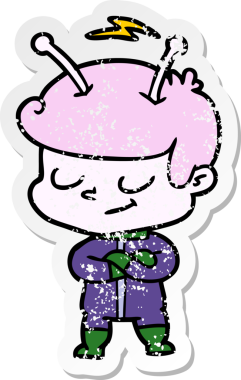 Bir insan tarafından çizilmiş dost canlısı bir uzay adamının sıkıntılı çıkartması.