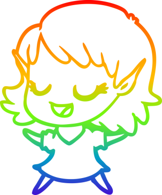 Gökkuşağı gradyan çizgisi mutlu çizgi film kızı bir insan tarafından çizilmiş.