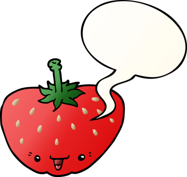 bir insan tarafından çizilmiş yumuşak eğimli konuşma baloncuklu karikatür çileği