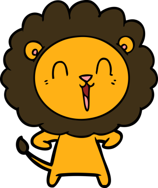 Bir insan tarafından çizilmiş gülen aslan çizgi filmi.