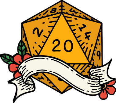 Retro Dövme Biçimi Doğal 20 D20 zar bir insan tarafından çizildi