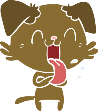 Bir insan tarafından çizilmiş düz renkli çizgi film soluyan köpek.