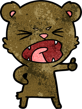 Bir insan tarafından çizilmiş kızgın çizgi film ayısı.