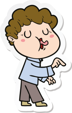 Bir insan tarafından çizilmiş şarkı söyleyen bir çizgi film karakterinin çıkartması.