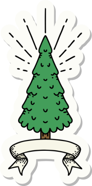 Bir insan tarafından çizilmiş çam ağacının dövme stili çıkartması.