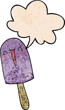 çizgi film mutlu buz lolipop ile konuşma balonu retro doku tarzı bir insan tarafından çizilmiş
