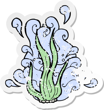 Bir insan tarafından çizilmiş karikatür deniz yosunu etiketi.