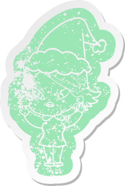 Bir insan tarafından çizilmiş Noel Baba şapkası giyen stresli bir kadının garip karikatürü.