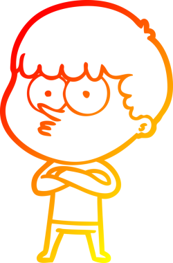 Bir insan tarafından çizilmiş, çizgi film karakteri meraklı bir çocuk çizimi.