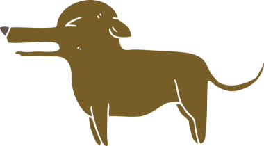 Bir insan tarafından çizilmiş düz renkli çizgi film köpeği.