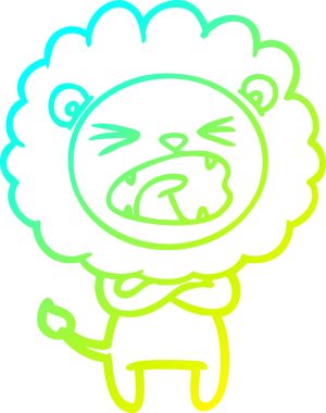 Bir insan tarafından çizilmiş kızgın bir aslanın soğuk çizgi çizimi.