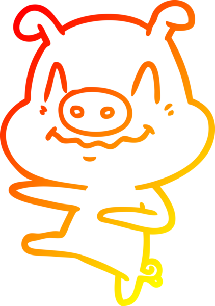 Bir insan tarafından çizilmiş, gergin, çizgi film karakteri bir domuzun çizimi.