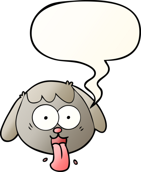 Çizgi film köpeğinin yüzü, bir insan tarafından çizilmiş yumuşak eğimli konuşma baloncuğuyla nefes nefese.