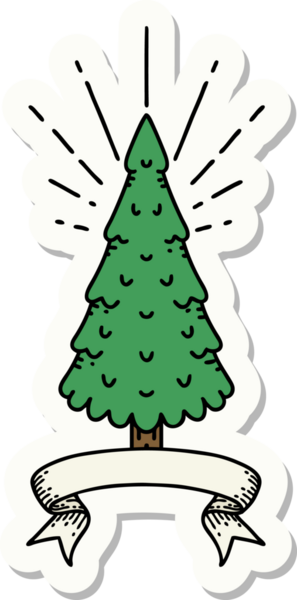 Bir insan tarafından çizilmiş çam ağacının dövme stili çıkartması.