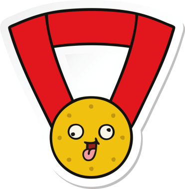 Bir insan tarafından çizilmiş şirin bir altın madalyanın çıkartması.