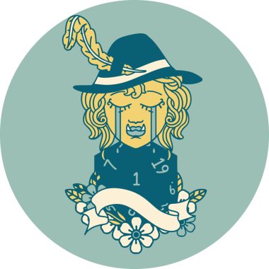 Retro Dövme Tarzı Ağlayan Ork Ozan Karakteri Bir insan tarafından çizilmiş doğal bir D20 rulo