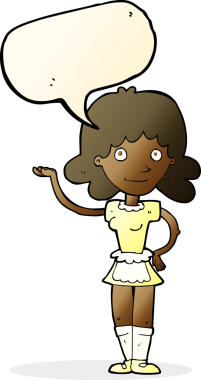 Bir insan tarafından çizilmiş konuşma balonu olan çizgi film hizmetçisi.