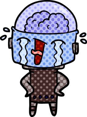 Bir insan tarafından çizilmiş ağlayan robot çizgi film.