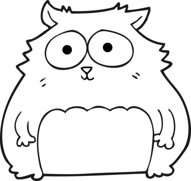 Bir insan tarafından çizilmiş siyah beyaz çizgi film kedisi.