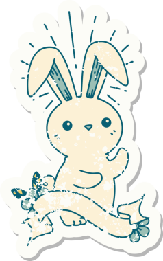 Dövme stili eski bir çıkartma. Bir insan tarafından çizilmiş şirin bir tavşan.