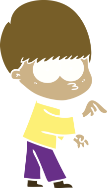 Bir insan tarafından çizilmiş düz renkli çizgi film çocuğu.