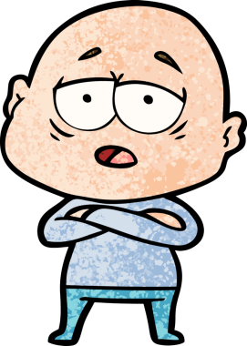 Bir insan tarafından çizilmiş yorgun, kel bir adam.