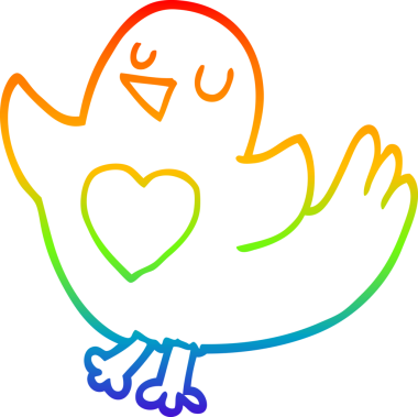 gökkuşağının gradyan çizimi bir karikatür kuşunun kalbi bir insan tarafından çizilmiş.