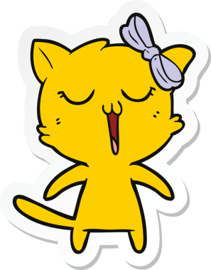 Bir insan tarafından çizilmiş çizgi film kedisinin çıkartması.