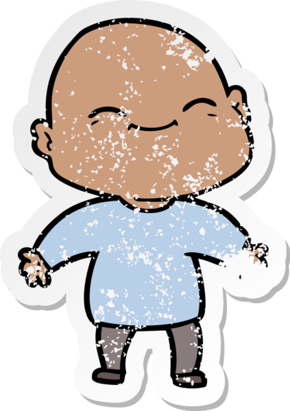 Bir insan tarafından çizilmiş mutlu, kel bir adamın sıkıntılı çıkartması.