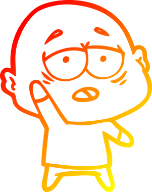 Bir insan tarafından çizilmiş, yorgun, kel bir adamın sıcak çizgi çizimi.