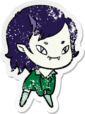 Bir insan tarafından çizilmiş, karikatür dostu vampir bir kızın sıkıntılı çıkartması.