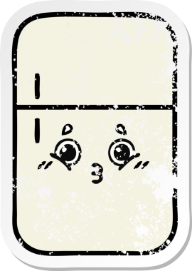 Bir insan tarafından çizilmiş şirin bir buzdolabının sıkıntılı çıkartması.