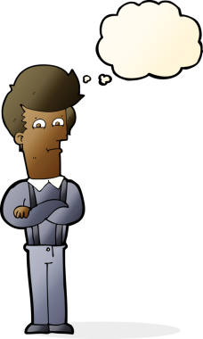 Bir insan tarafından çizilmiş düşünce baloncuğuyla rahatsız edilmiş bir adam.