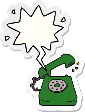 bir insan tarafından çizilmiş konuşma balonu çıkartmalı eski bir telefon.