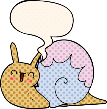 Bir insan tarafından çizilmiş çizgi roman tarzında konuşma balonu olan sevimli çizgi film salyangozu.