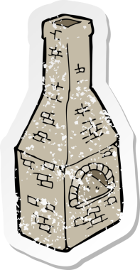 Bir insan tarafından çizilmiş eski bir fırın bacasının depresif yapıştırması.