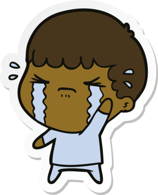 Bir insan tarafından çizilmiş, ağlayan bir çizgi film karakterinin çıkartması.