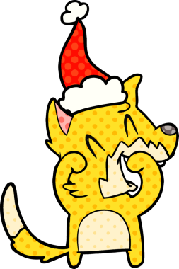 Gülen tilki eli bir insan tarafından çizilmiş Noel Baba şapkasının çizgi roman çizimi.