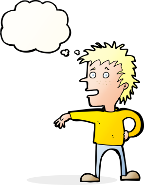 Çizgi filmci, bir insan tarafından çizilen düşünce baloncuğuyla umursamaz bir jest yapıyor.