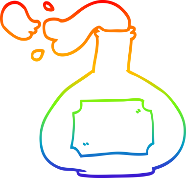 Gökkuşağı gradyan çizgi çizimi bir insan tarafından çizilmiş bir karikatür iksir şişesi