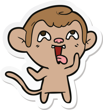 Bir insan tarafından çizilmiş çılgın bir maymun çıkartması.