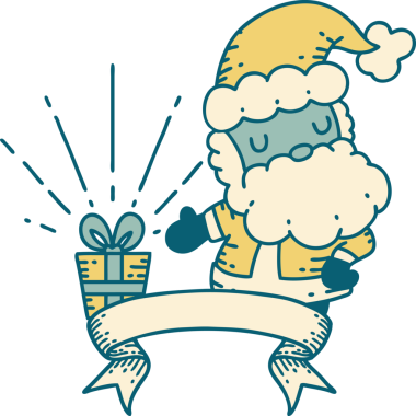 Bir insan tarafından çizilmiş dövme stili Noel Baba karakterli parşömen.