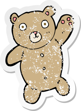 Bir insan tarafından çizilmiş şirin bir oyuncak ayının gerilmiş çıkartması.