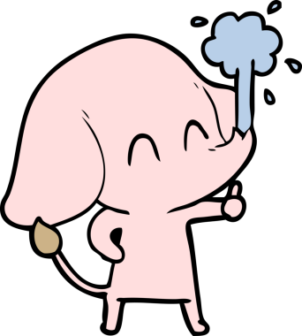 Bir insan tarafından çizilmiş su püskürten sevimli bir fil.