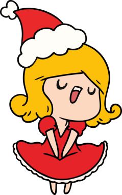 Bir insan tarafından çizilmiş Kawai kızının el çizimi Noel karikatürü.